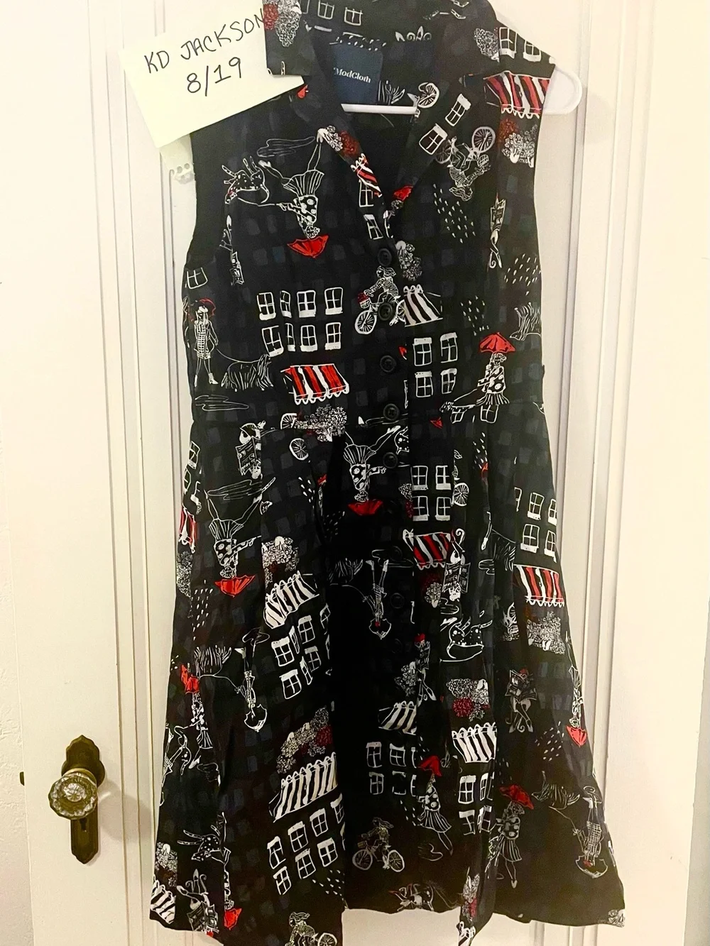 ModCloth Parisian Print Women's Dress - Red & White Accents